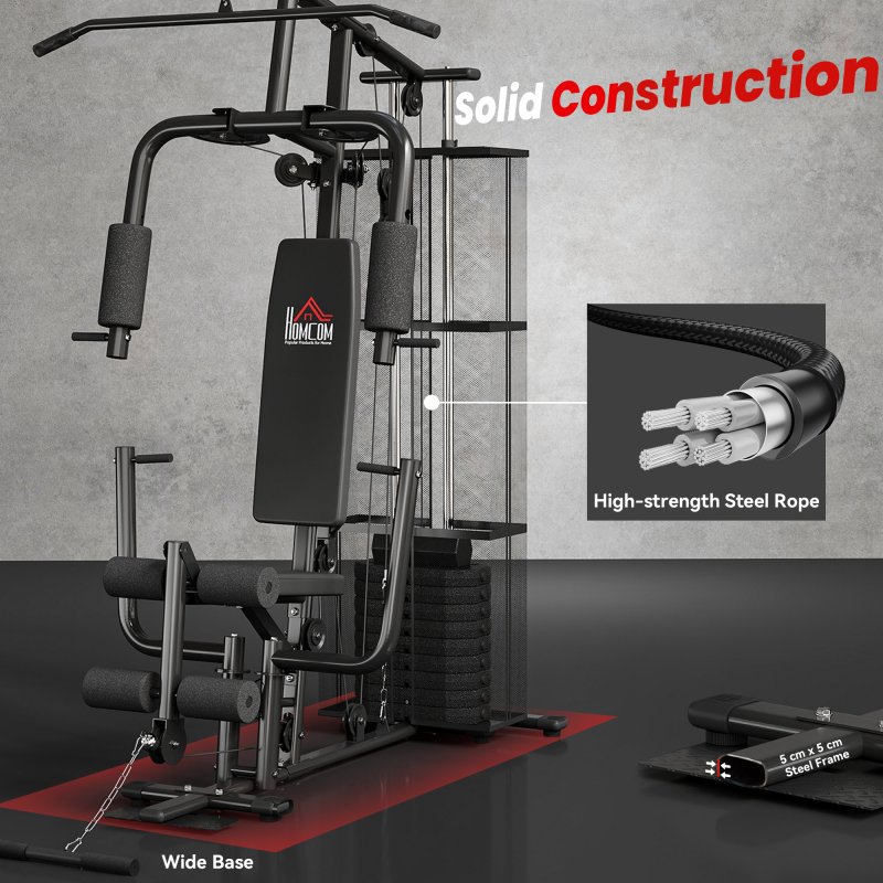 HOMCOM Home Gym Equipment, Multi Gym Workout Station with 45Kg Weight Stack, Chest Station, Butterfly Press & Leg Developer for Strength Training, Black