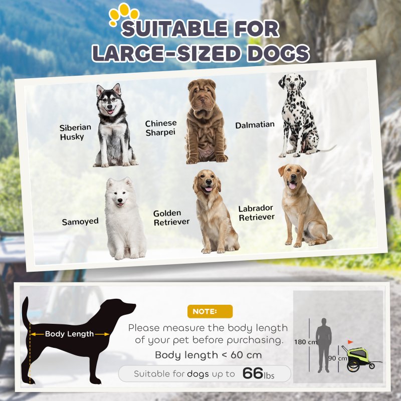 PawHut Dog Bike Trailer, 2 in 1 Dog Stroller for Large Dogs with Hitch, Quick-release 20
