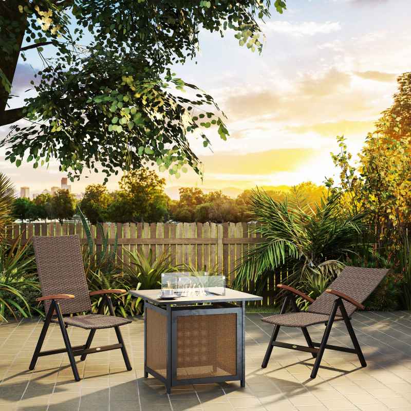 Outsunny 2 Pieces Outdoor Folding Dining Chair, PE Rattan Chair with Armrests, High Backrest, for Garden, Camping, Balcony, Porch, Brown
