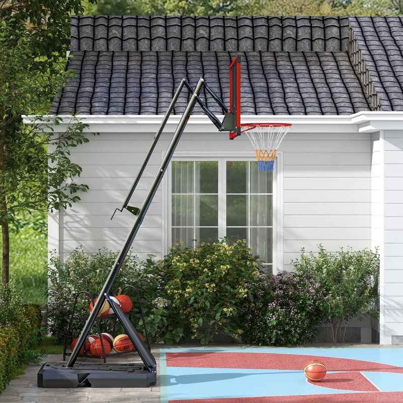 SPORTNOW Basketball Hoop Outdoor, Height Adjustable Basketball Hoop and Stand with Weighted Base, Portable on Wheels, 2.4-2.9m, Red