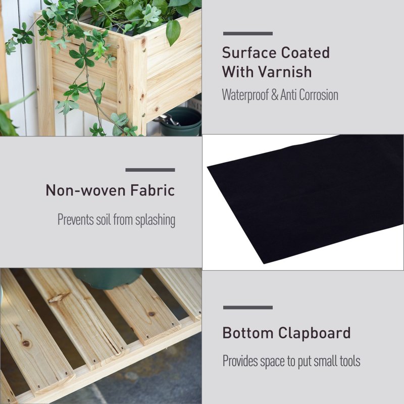 Outsunny Wooden Raised Garden Bed Plant Stand Outdoor Tall Flower Bed Box with Clapboard, Nature Wood Color 100 x 40 x 84cm