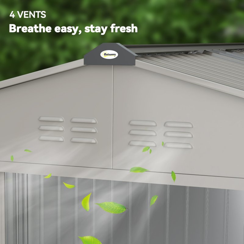 Outsunny 9 x 6ft Metal Garden Shed, Outdoor Storage Tool House with Ventilation Slots, Foundation Kit and Lockable Double Doors, Silver Grey