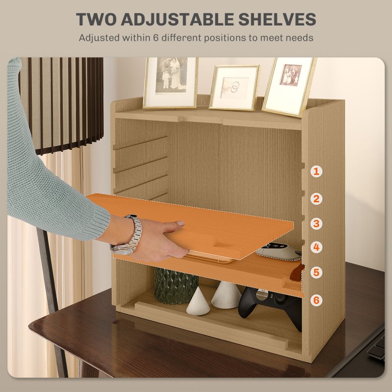 HOMCOM 4-Tier Desk Organiser, Multifunctional Assembled Desktop Organiser with Adjustable Shelves and Cable Management for Stationery, Office Supplies, Paper, Oak Tone