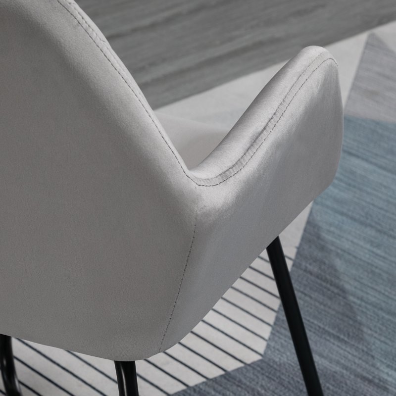 HOMCOM Modern Accent Chair, Velvet-Feel Fabric Upholstered Armchair with Metal Base for Living Room, Grey