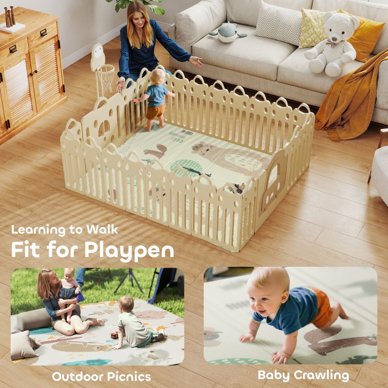 AIYAPLAY Baby Play Mat Double Sided, Foldable & Reversible Activity Playmat, Waterproof Kids Foam Crawling Mat for Outdoor Indoor Playtime Picnics, 177 x 146 x 1.5cm, Animal Theme