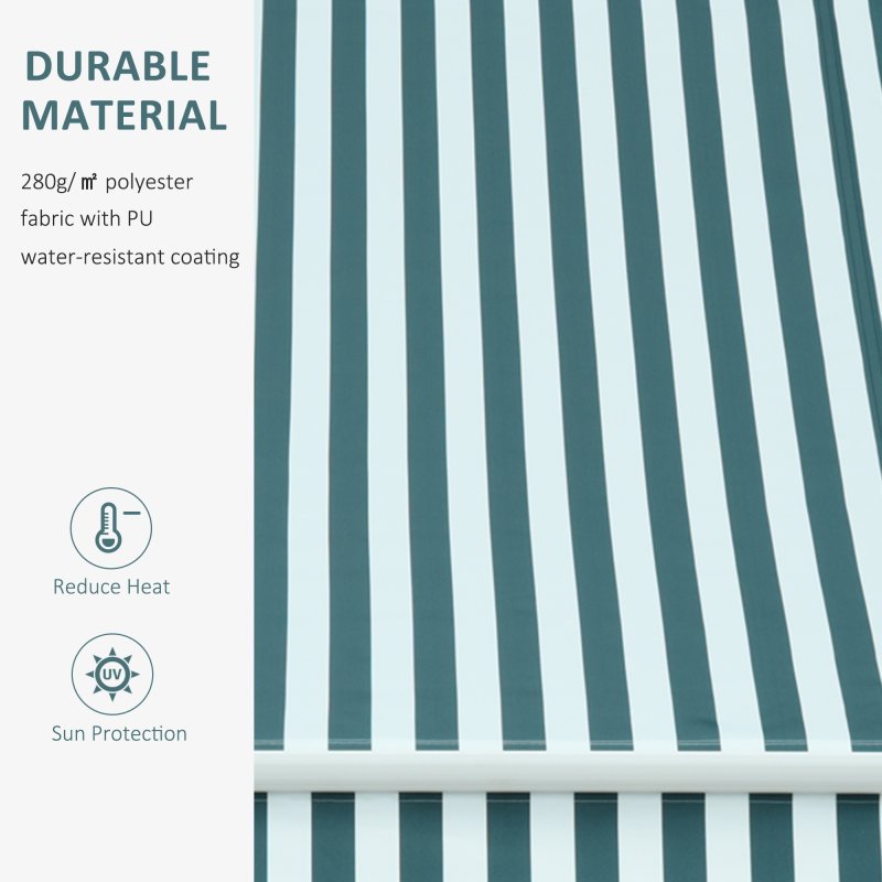 Outsunny 3m x 2.5m Garden Patio Manual Awning Canopy Sun Shade Shelter with Winding Handle Retractable Green and White