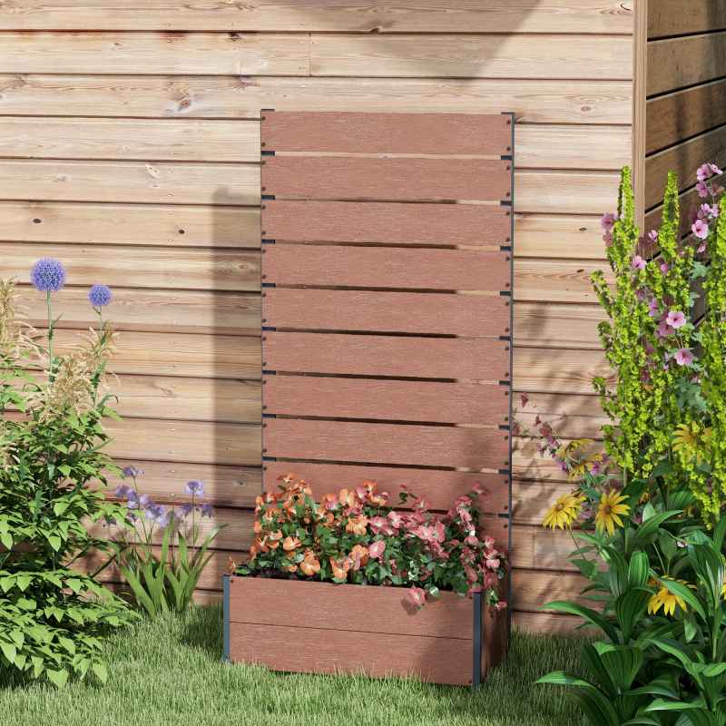 Outsunny Garden Planter with Trellis for Climbing Plants, Vines, Flowers, Freestanding Raised Bed for Garden, Outdoor, Patio, Planter Box with Drainage Gap, 72x38x150cm, Light Brown