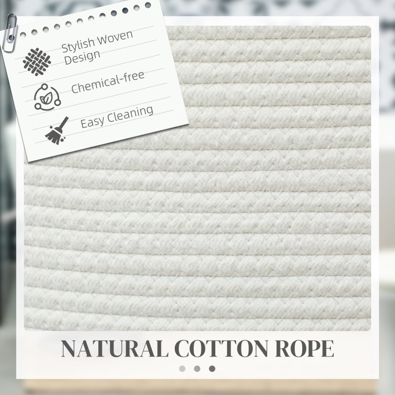 HOMCOM 36L Laundry Hamper, Cotton Rope Laundry Basket with Handles, Collapsible Washing Bin, 38 x 45cm, Cream White