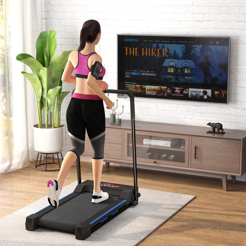 HOMCOM Folding Treadmill Walking Pad, 1-6km/h Treadmill Walking Machine, with Remote Control and LCD Display for Home Gym Office, Blue