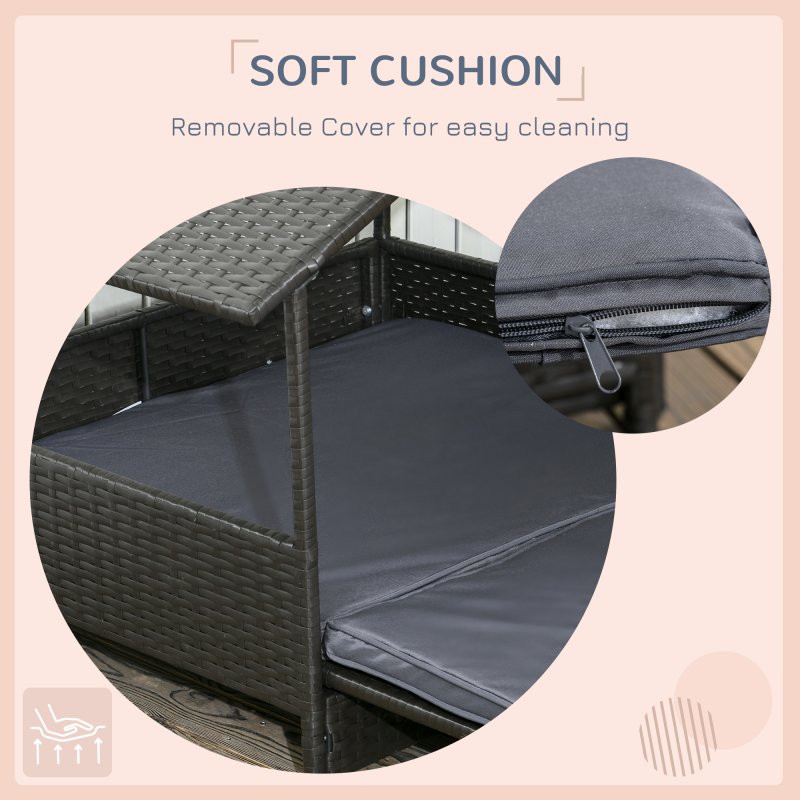 PawHut Rattan Dog House, Extendable Outdoor Wicker Dog Bed w/ Water-Resistant Roof, Removable Cushion, for Small and Medium Dogs - Grey
