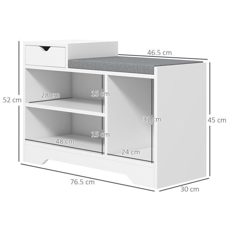 HOMCOM Shoe Storage Bench, Shoe Rack Bench with Seating Cushion, Drawer, 3 Open Compartments and Table Top for Entryway, Hallway