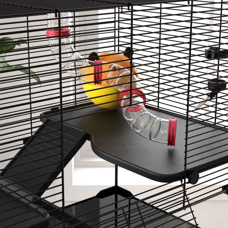 PawHut Large Hamster Cage, Gerbil Cage with Deep Glass Bottom, Tunnels, Non-Slip Ramps, Exercise Wheels, Water Bottle, Dish, 78.5 x 48.5 x 57cm
