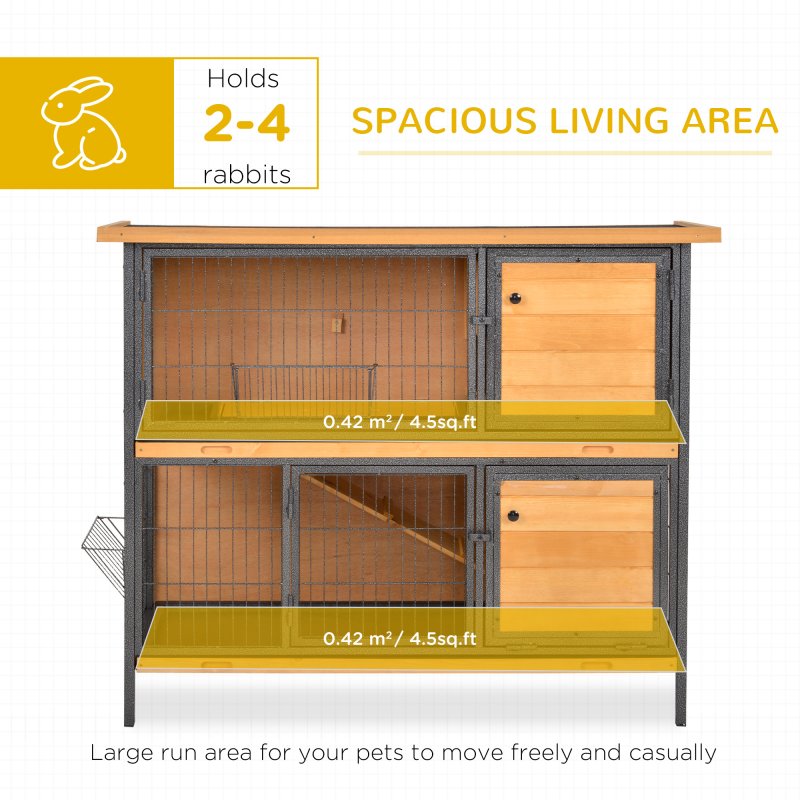PawHut Rabbit Hutch Outdoor Guinea Pig Hutch Bunny Cage Metal Frame with  No-Leak Tray Openable Roof Light Yellow 122 x 50 x 101cm