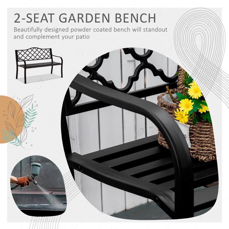 Outsunny Outdoor 2 Seater Garden Bench, Antique Style Cast Iron Loveseat with Armrest, Brown