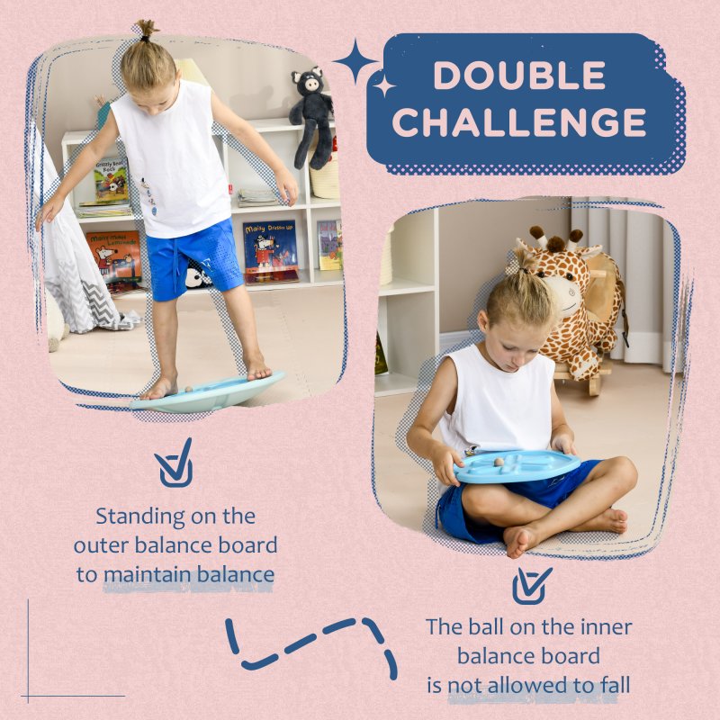 ZONEKIZ 2 in 1 Balance Board Kids Wobble Board with Ball, for Ages 3-6 Years - Blue