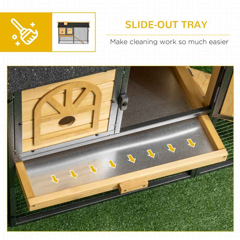 PawHut 2 Tiers Rabbit Hutch and Run, Guinea Pig Hutch Outdoor with Sliding Tray, Ramp, for 1-2 Rabbits