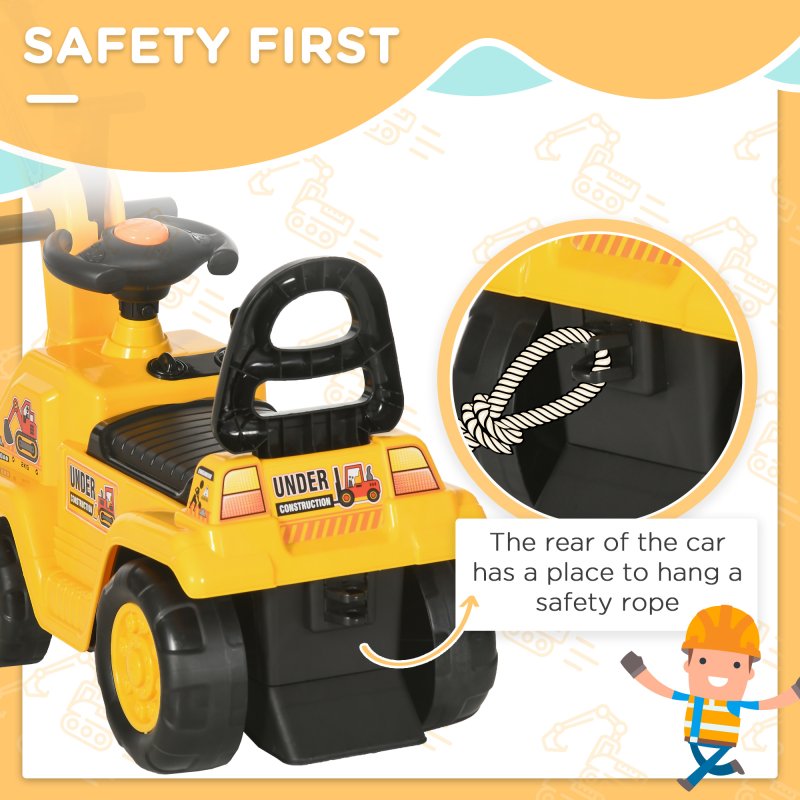 HOMCOM Ride On Tractor, 2 in 1 Kids Ride On Digger Pull Cart with Bucket, Under Seat Storage, Horn, High Backrest, Ride On Toy for 1.5-4 Years, Yellow