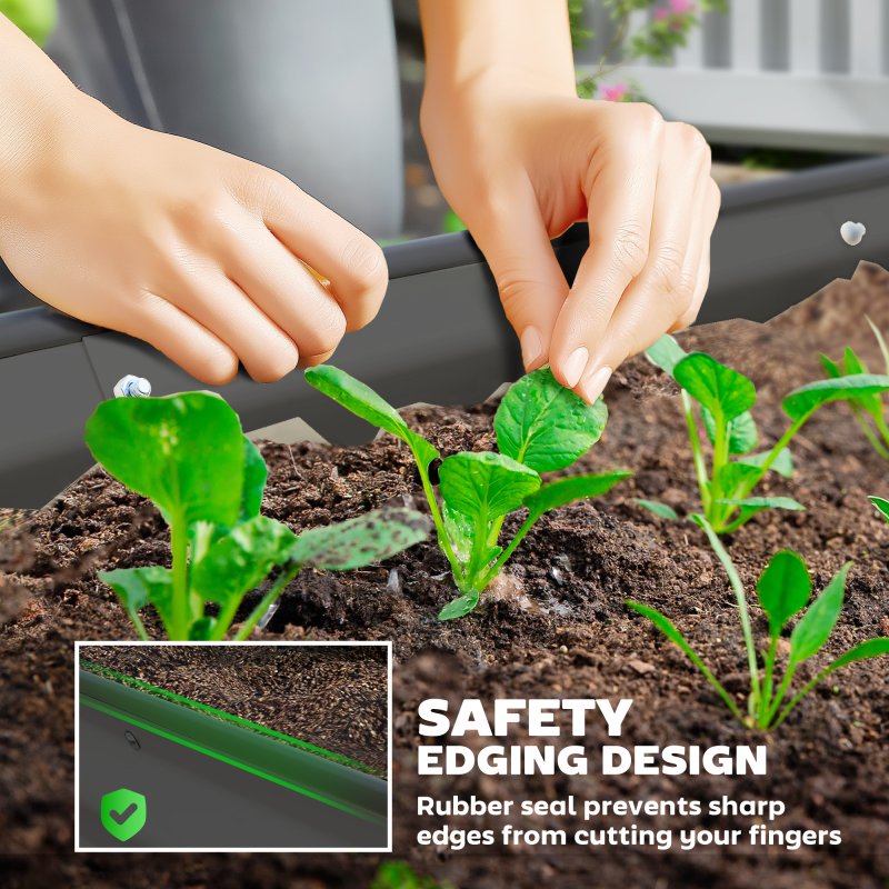 Outsunny Set of 2 Raised Beds for Garden, Outdoor Galvanised Planter Box with Plant Support Stakes, Rubber Strap Edging and Bottomless for Flower, Vegetable, 181 x 93 x 30 cm, Dark Grey