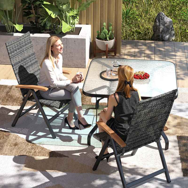 Outsunny 2 Pieces Outdoor Folding Dining Chair, PE Rattan Chair with Armrests, High Backrest, for Garden, Camping, Balcony, Porch, Mixed-grey