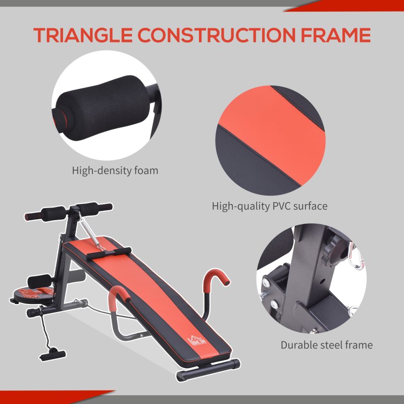 HOMCOM Multifunctional Sit Up Bench Exercise with Resistant Rope and Twist Waist Disc for Home, Office and Gym