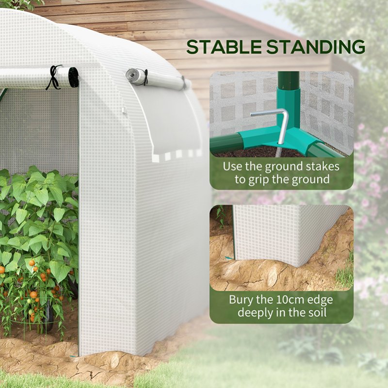 Outsunny Walk in Polytunnel Greenhouse, Tomato Greenhouse with Roll-up Window and Door, PE Cover, Steel Frame for Garden, 1.8 x 1.8 x 2 m, White