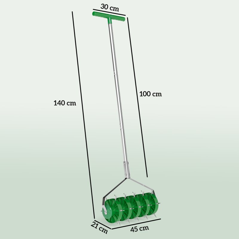 Outsunny Rolling Lawn Aerator, Heavy Duty Garden Aerator, Manual Lawn Spike Roller with T-bar Grip and 3 Piece Detachable Handle, Outdoor Garden Lawn Tool Dark Green