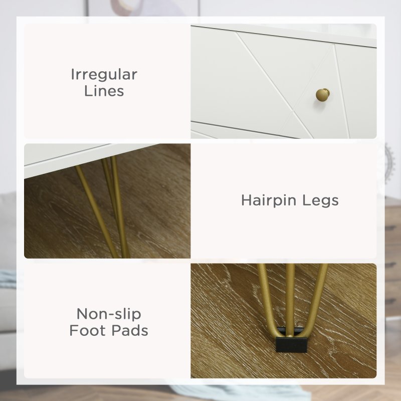 HOMCOM Bedroom Chest of Drawers, Tallboy 4-Drawer Dresser, Modern Storage Drawer Unit with Hairpin Legs, White