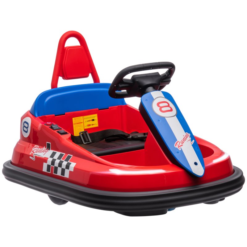 HOMCOM Kids Bumper Car 360° Rotation Spin Waltzer Car 6V Electric Ride On Car with 2 Speeds, Music, Lights for 18-48 Months - Red