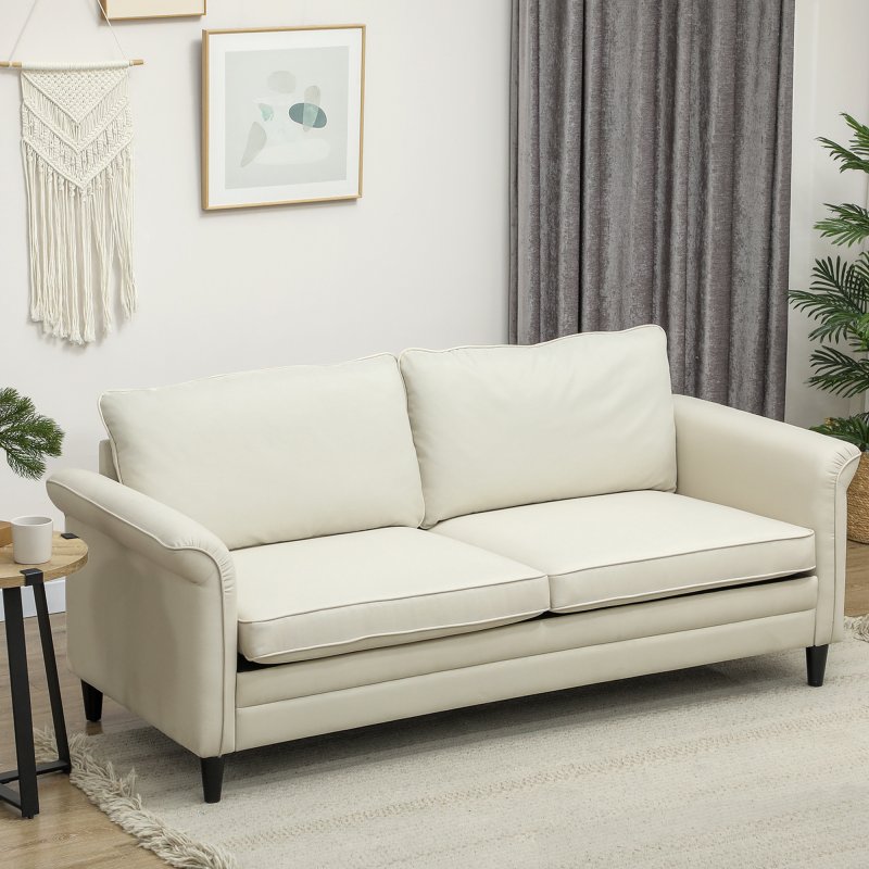 HOMCOM 3 Seater Sofa, Modern Fabric Sofa Couch with Spring Cushion, Rubber Wood Legs, 191cm Upholstered Settee for Living Room, Bedroom, Home Office, Guest Room, Cream White