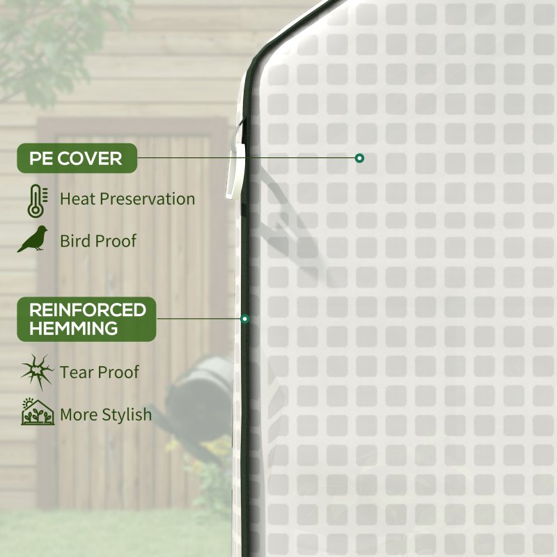 Outsunny Walk-in Greenhouse Cover Replacement with Roll-up Door and Mesh Windows, Reinforced PE Hot House Cover, COVER ONLY, 140 x 143 x 190cm, White