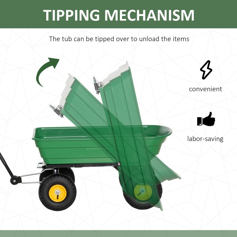 Outsunny 75 Litre Large Garden Cart, Tipping Wheelbarrows Heavy Duty Garden Dump Trolley 200kg Capacity for Festivals, Tools, Plants, Logs - Green