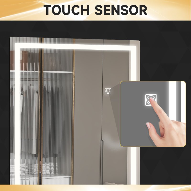 HOMCOM Full Length Mirror with LED Light, 120 x 40cm Long Wall Mirror with 3 Colour, Smart Touch, for Living Room, Bedroom, Hallway