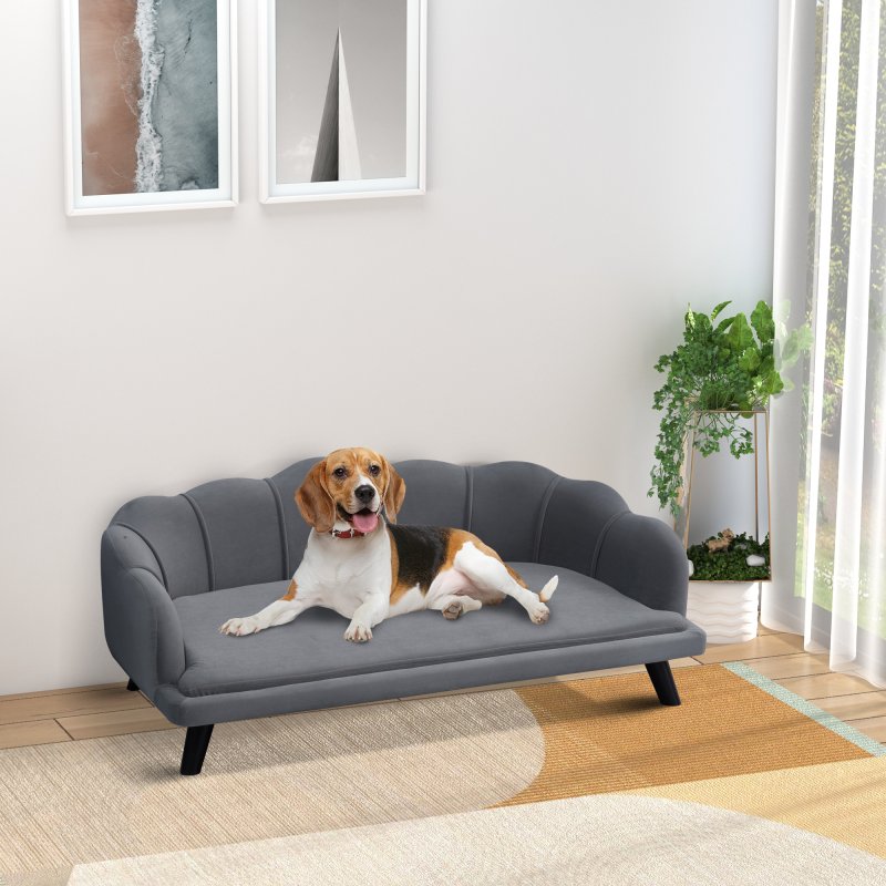 PawHut Dog Sofa for Medium, Large Dogs, Shell Shaped Pet Couch Bed w/ Legs, Cushion, Washable Cover - Grey