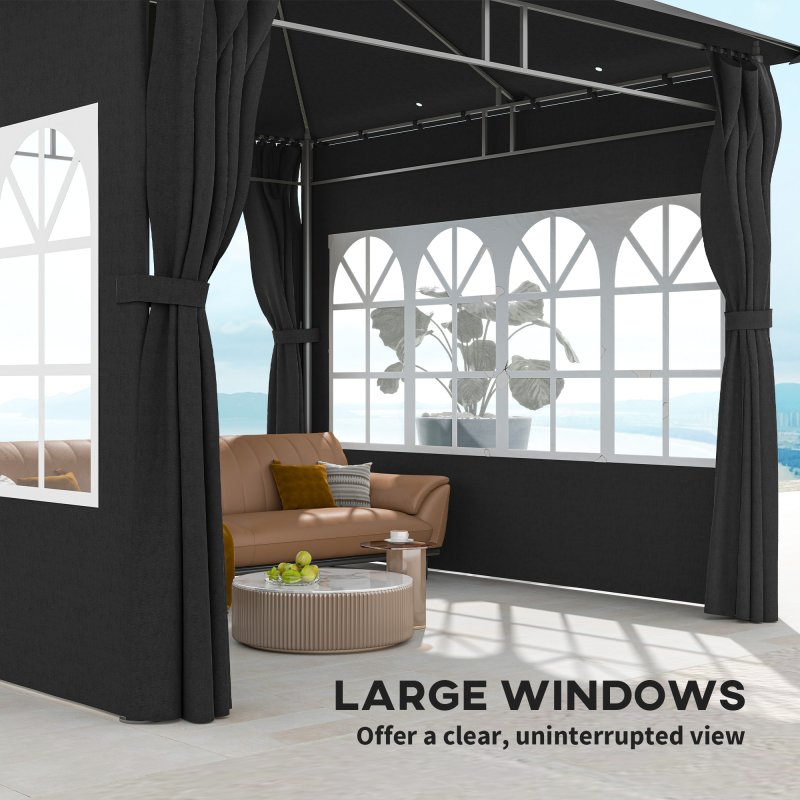Outsunny 3 x 3 m Garden Gazebo, Double Roof Metal Gazebo with Removable Sidewalls and Church Windows, Outdoor Canopy Shelter, Black