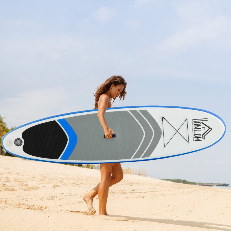 HOMCOM 10' x 32" x 6" Inflatable Stand Up Paddle Board, Non-Slip & Ultra-Light Deck with SUP Accessories, Adj Paddle, Backpack Bag, and Three Bottom Fins, for Youth Adults Beginner, Blue