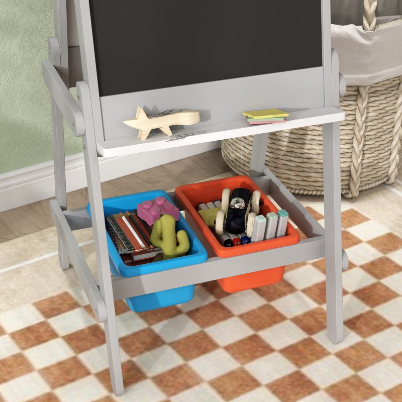 AIYAPLAY Art Easel for Kids with Paper Roll, Double-Sided Painting Easel with Chalkboard, Whiteboard, Eraser, Storage Boxes