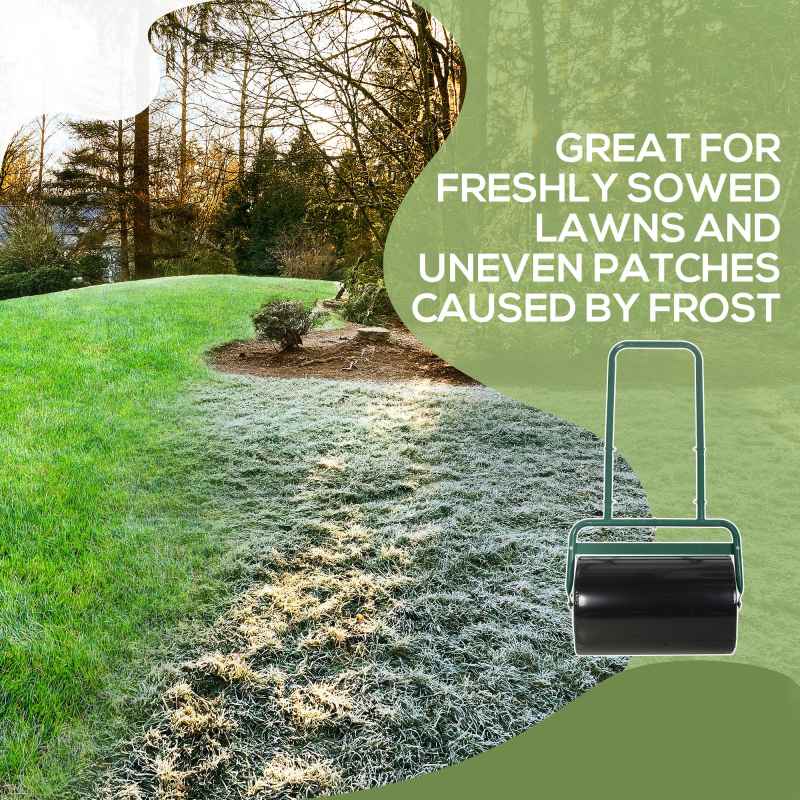 Outsunny Combination Push/Tow Lawn Roller Filled with 38L Sand (62kg) or Water, Great for the Garden 32 x 50cm Roller, Dark Green