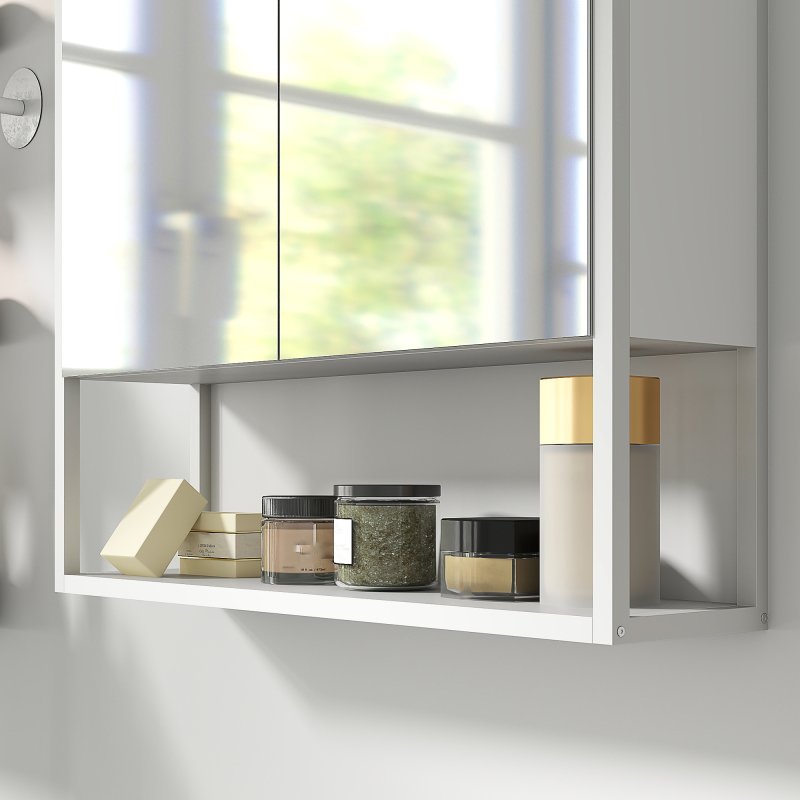 HOMCOM Bathroom Mirror Cabinet Wall Mounted with Soft-Close Doors and Adjustable Shelf, Industrial Bathroom Wall Cabinet with Open Storage, 60 x 16 x 60 cm