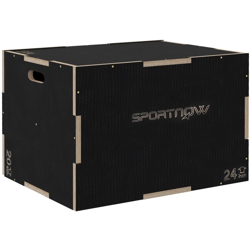SPORTNOW 3-in-1 Wooden Plyo Box, Anti-Slip Plyometric Jump Platform, Step Up Exercise Box with Handle Openings for Home Gym, Workout Training, 51/61/76cm