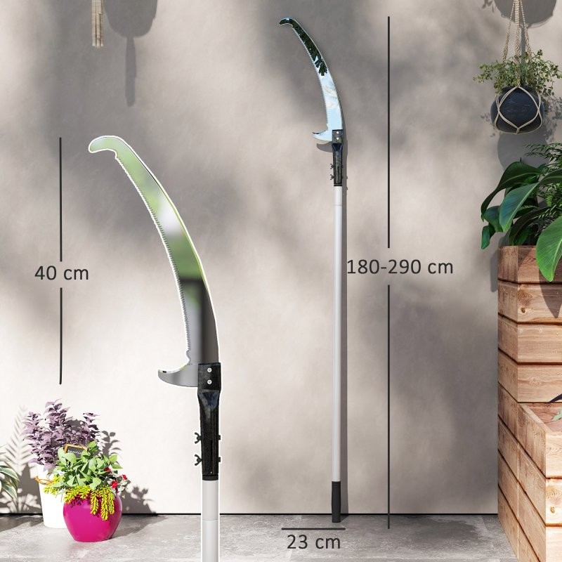 Outsunny 1.8-2.9 m Extendable Tree Pruner, Tree Lopper Long Reach Telescopic with Extendable Handle & 40 cm Saw, Lightweight Manual Pole Saw for High Branches Trimming