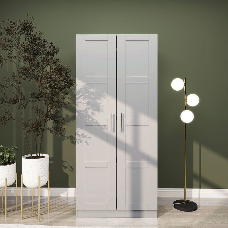 HOMCOM 2 Door Wardrobe for Bedroom, Double Wardrobe with Shelves and Hanging Rail, Modern Bedroom Furniture, Grey