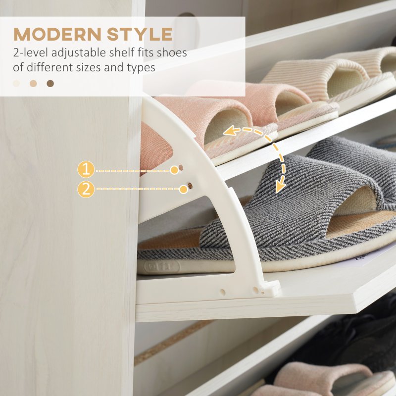 HOMCOM Narrow Shoe Cabinet, Slim Shoe Storage Cabinet with 3 Flip Drawers and Adjustable Shelves, 12 Pair of Shoes Organizer for Hallway, Entryway