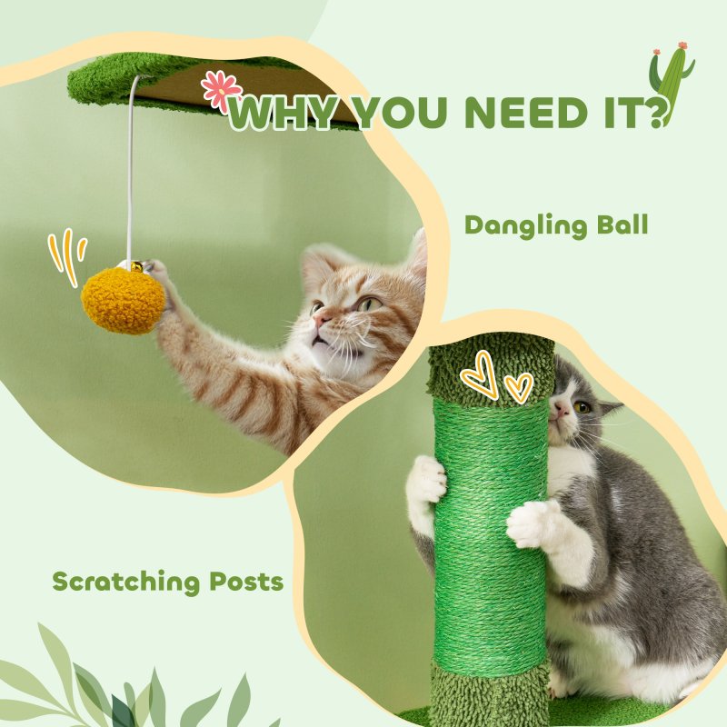 PawHut Floor-to-Ceiling Cat Tree, 230-275cm Height Adjustable Cat Tower, 6-Level Activity Centre for Indoor Cats with Scratching Posts, Cat House, Hammock, Toy Ball, Green