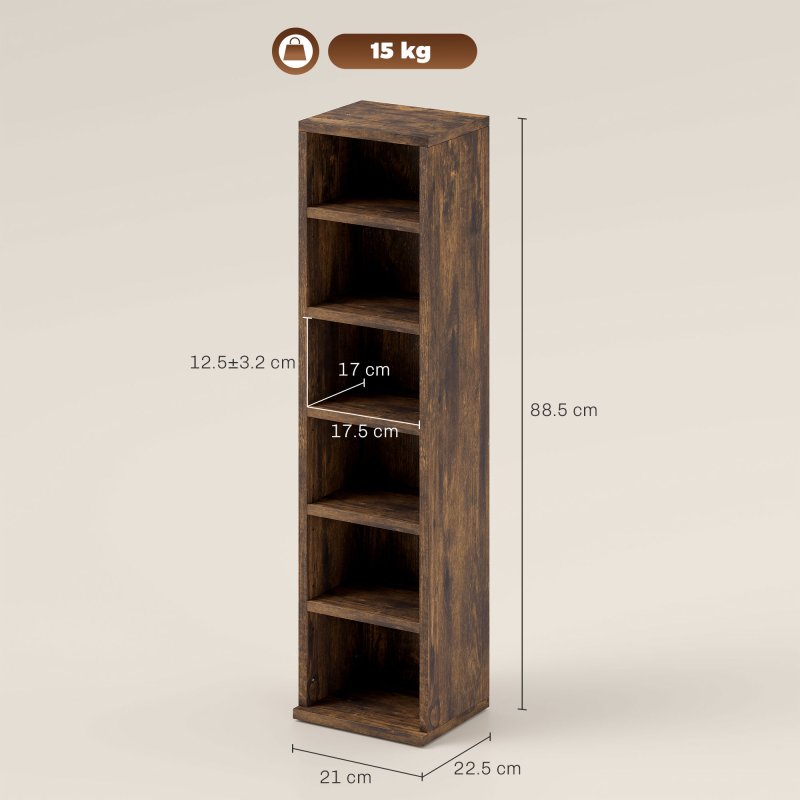HOMCOM 204 CD Media Display Shelf Unit Set of 2 Blu-Ray Tower Rack w/ Adjustable Shelves Bookcase Storage Organiser, Rustic Brown