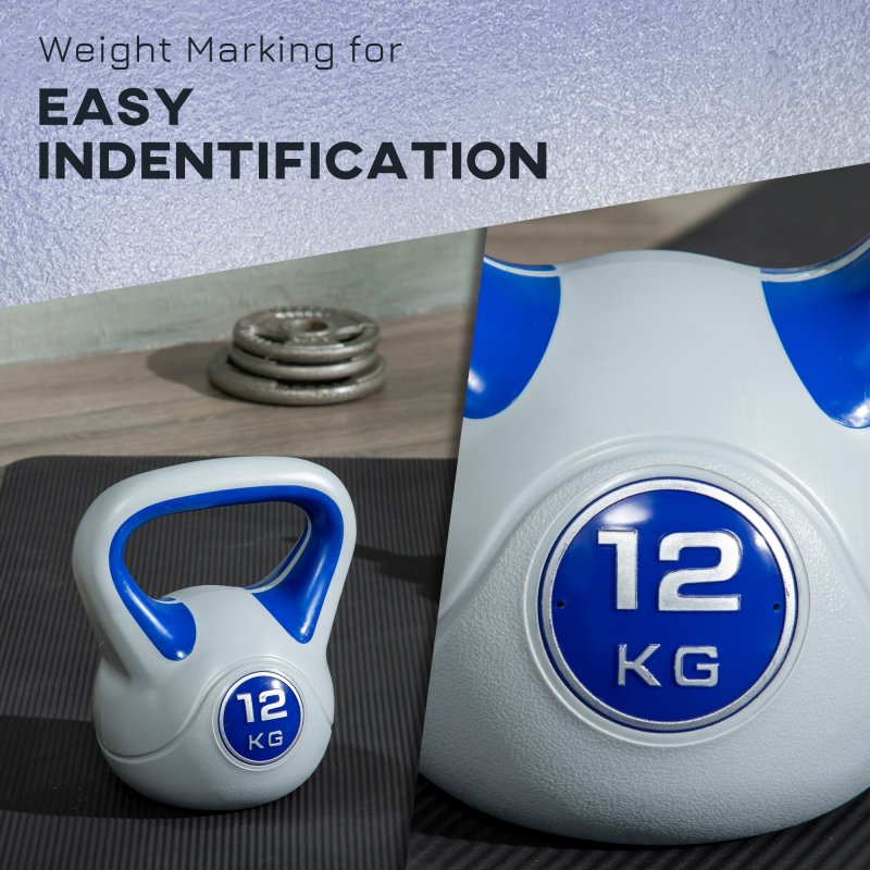 SPORTNOW Kettlebell, 12kg Kettle Bells with Handle for Home Gym Weight Lifting and Strength Training, Dark Blue and Grey
