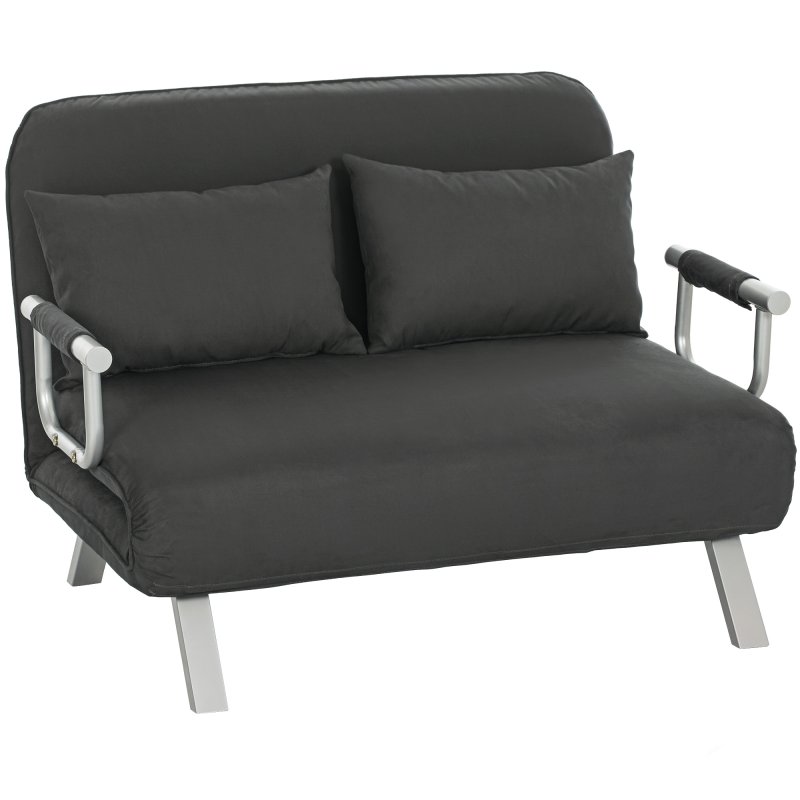 HOMCOM 2 Seater Sofa Bed, Click Clack Convertible Bed Settee, Modern Velvet Feel Fabric Sofa with 2 Cushions for Living Room, Bedroom, Guest Room