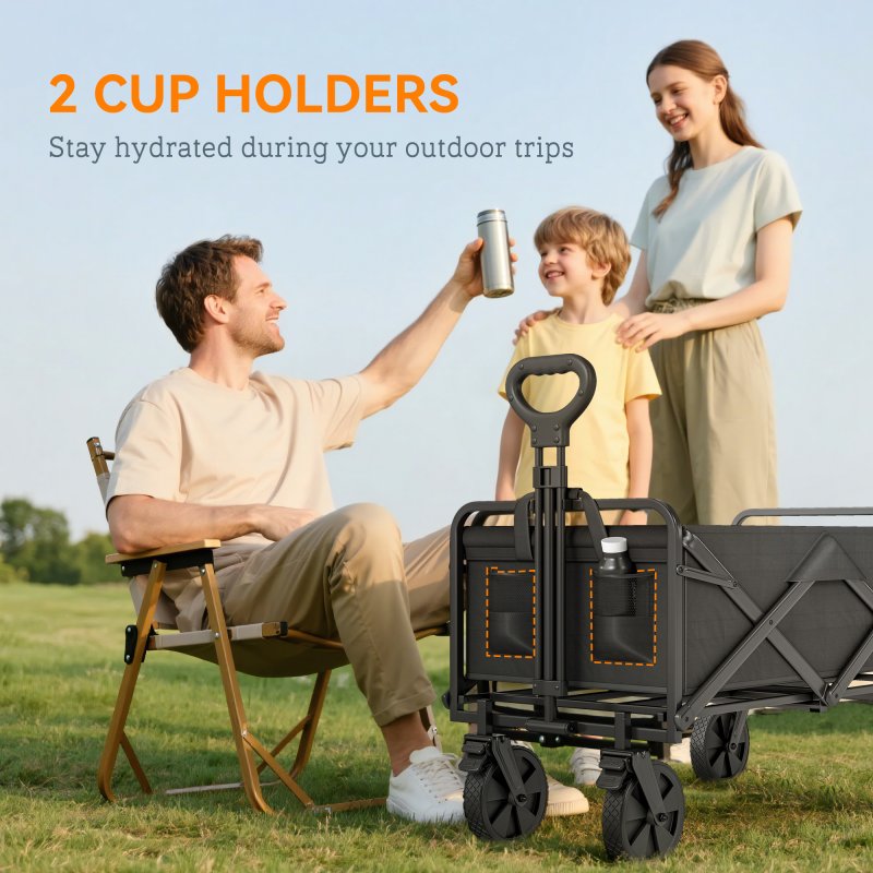 Outsunny 90L Festival Trolley on Wheels, Folding Camping Trolley Cart with Adjustable Handle, Portable for Outdoor, Garden, Shopping, Fishing, Black