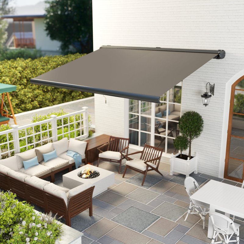 Outsunny 4 x 3(m) Full Cassette Electric Awning with Remote Controller, Aluminium Frame DIY Retractable Garden Awning, UPF50+ Sun Shade Canopy for Deck Door Window, Light Grey