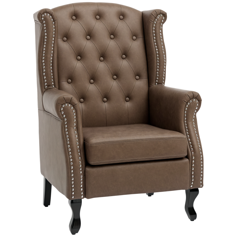 HOMCOM Wingback Armchair, PU Leather Fireside Chair, Button Tufted Accent Chair  for Living Room, Bedroom, Home Office