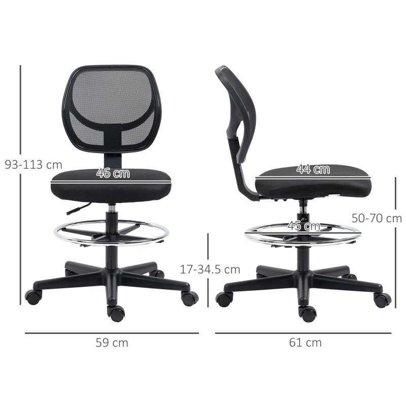 Vinsetto Drafting Chair, Standing Desk Chair, Painting Chair with Adjustable Height, Footrest Ring, Black
